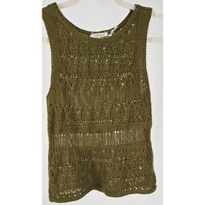 Army Green Crocheted Artsy Open-Knit Sweatervest Womens Small Boho Layering